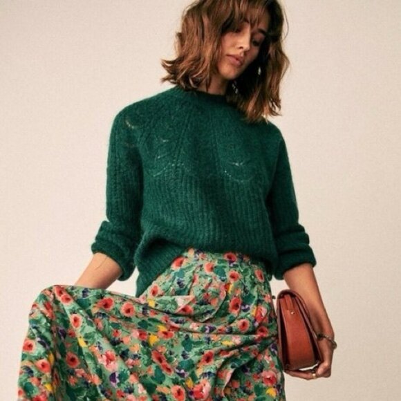Sezane Paulin Jumper Sweater Green Size Medium French Mohair Merino Wool Knit M - Picture 2 of 13